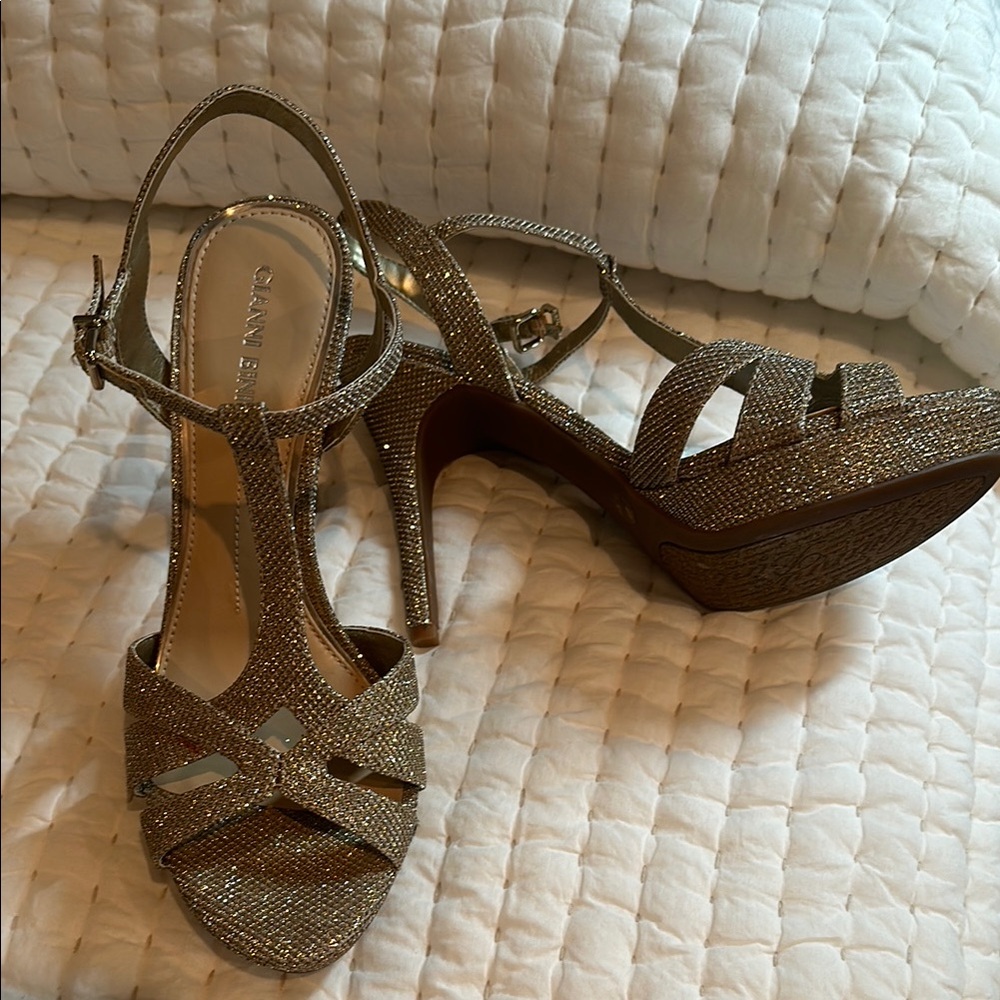 Gianni Bini Gold Strappy Heels Elegant Evening Shoes